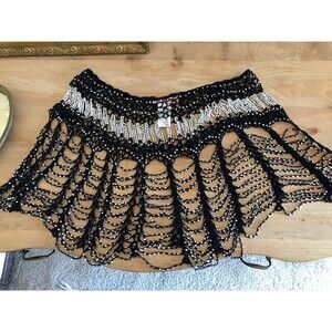 Vintage Sequins  Beaded Embroidered Scarf Wrap Shawl Silver Black